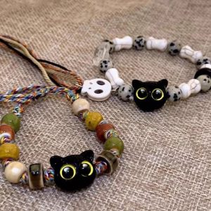 Lucky Cat Charm Bracelet – Handcrafted Boho Protection Jewelry