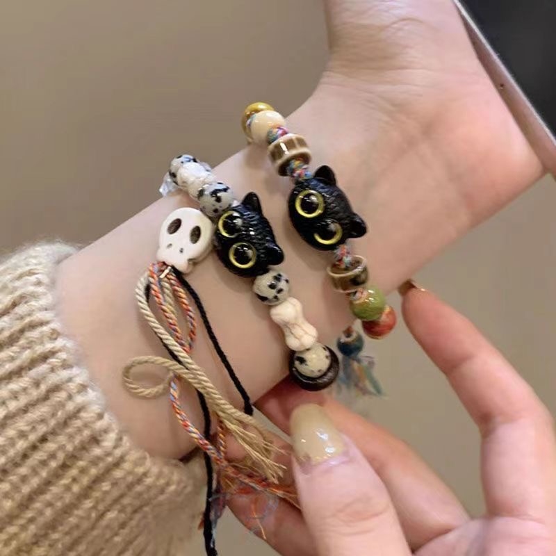 Lucky Cat Charm Bracelet – Handcrafted Boho Protection Jewelry