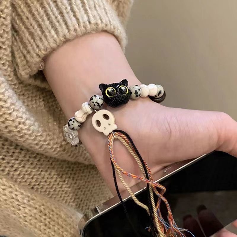 Lucky Cat Charm Bracelet – Handcrafted Boho Protection Jewelry