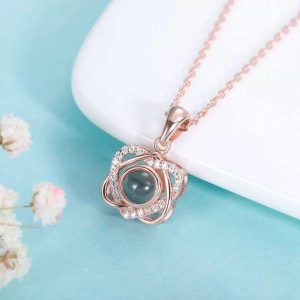 Center of Me Photo Projection Necklace with I Love You in 100 Languages