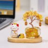 Citrine Money Tree & Beckoning Lucky Cat Set