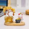 Citrine Money Tree & Beckoning Lucky Cat Set