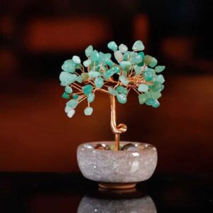 Green Aventurine Crystal Bonsai Tree - Feng Shui Prosperity & Luck Decor